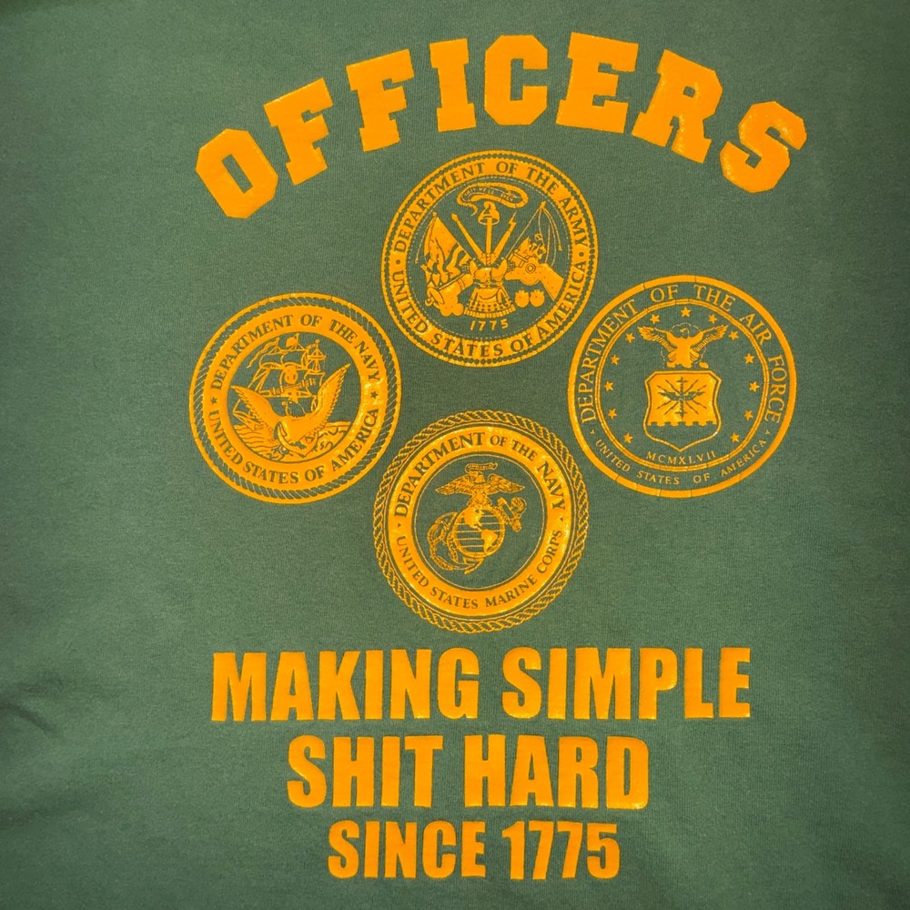 Gildan Military Humor T-Shirt Men 2XL Green Officers Making Simple S**t Hard